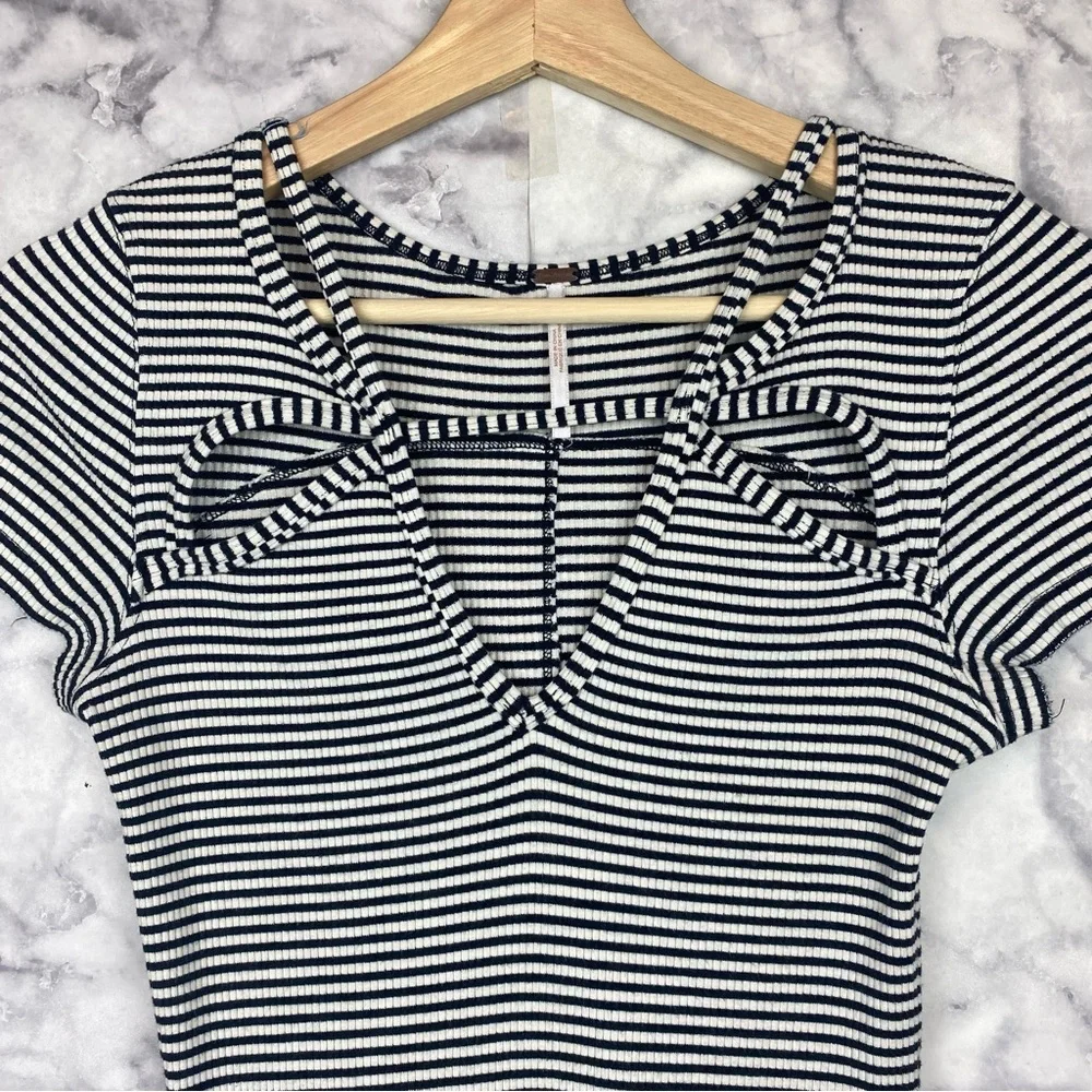 Free People Black and White Fitted Cut Out Tee